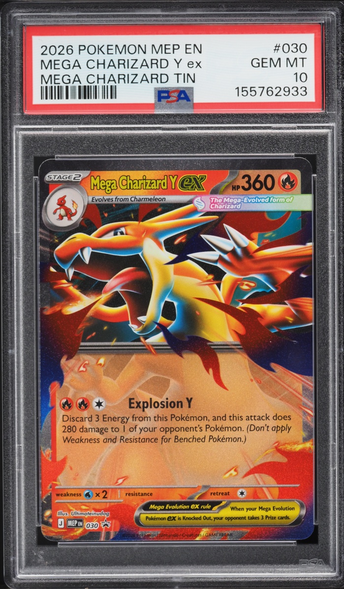 2026 Pokemon Mega Black Star Promo Mega Charizard Tin Mega Charizard Y EX #030 PSA 10 GEM MINT