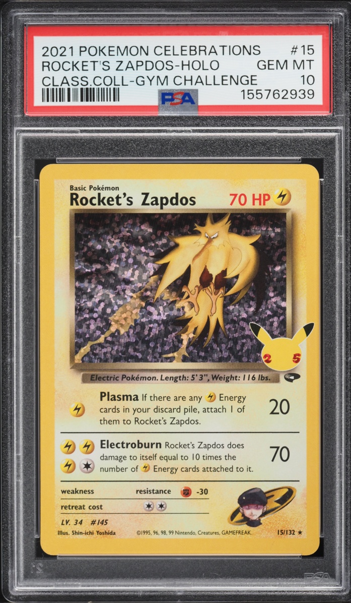 2021 Pokemon Sword & Shield Celebrations Classic Collection Holo Rocket's Zapdos #15 PSA 10 GEM