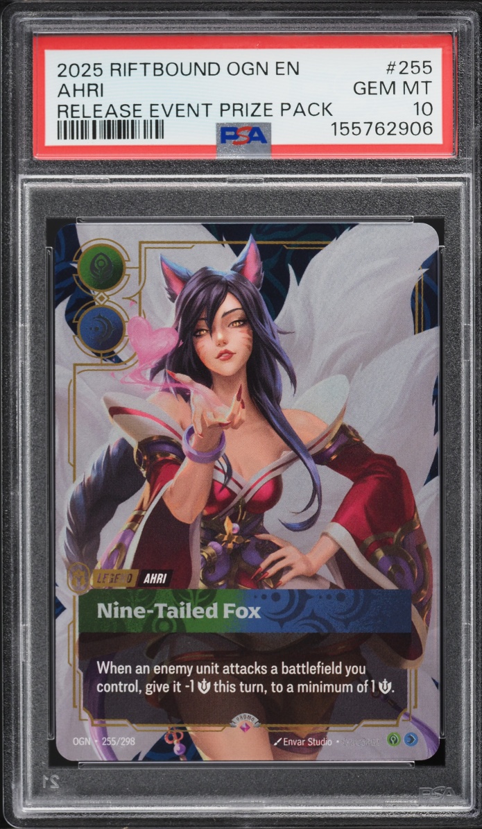 2025 Riftbound League Of Legends LoL Origins Release Event Prize Pack Ahri #255 PSA 10 GEM MINT