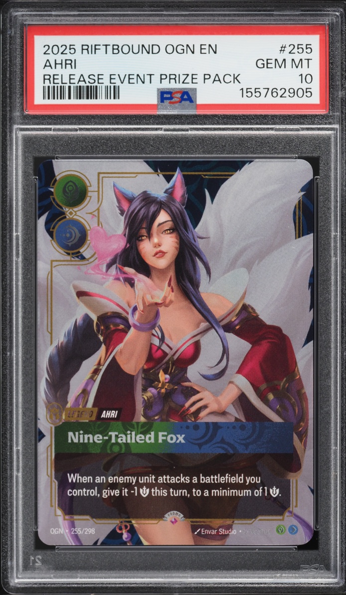 2025 Riftbound League Of Legends LoL Origins Release Event Prize Pack Ahri #255 PSA 10 GEM MINT