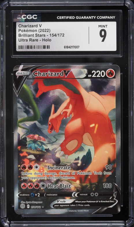 2022 Pokemon Sword & Shield Brilliant Stars Alt Art Charizard V #154 CGC 9 MINT