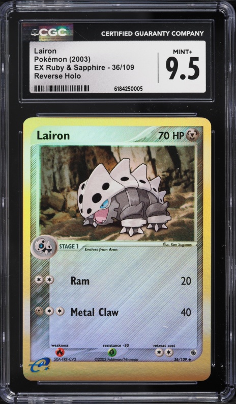 2003 Pokemon EX Ruby & Sapphire Reverse Holo Lairon #36 CGC 9.5 MINT+