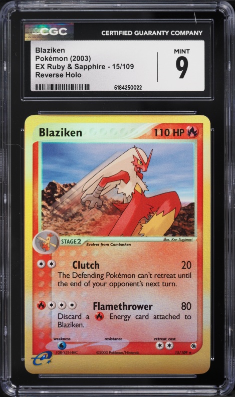 2003 Pokemon EX Ruby & Sapphire Reverse Holo Blaziken #15 CGC 9 MINT