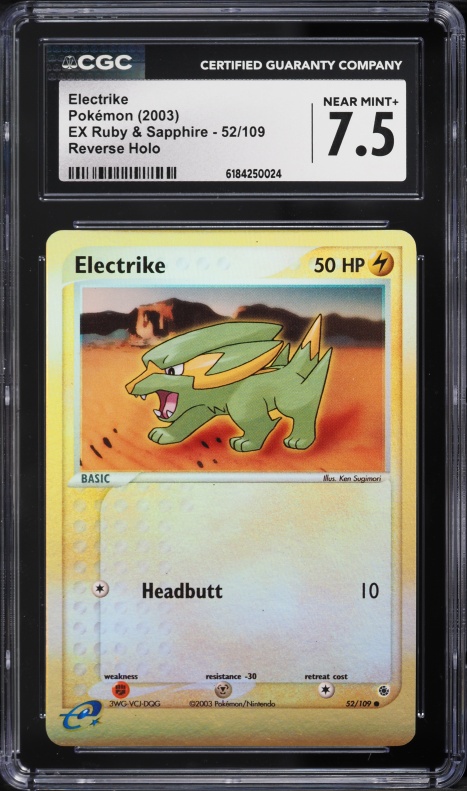 2003 Pokemon EX Ruby & Sapphire Reverse Holo Electrike #52 CGC 7.5 NRMT+