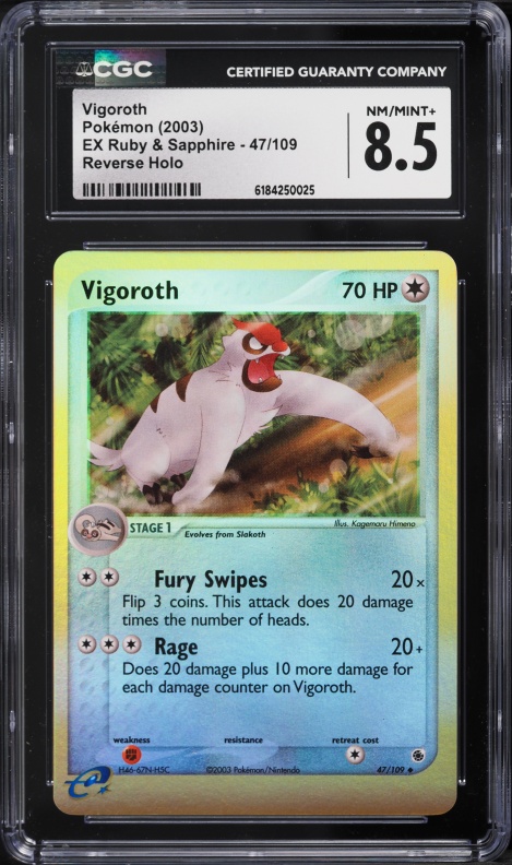 2003 Pokemon EX Ruby & Sapphire Reverse Holo Vigoroth #47 CGC 8.5 NM-MT+
