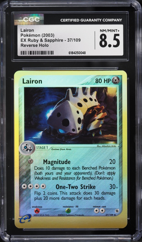 2003 Pokemon EX Ruby & Sapphire Reverse Holo Lairon #37 CGC 8.5 NM-MT+