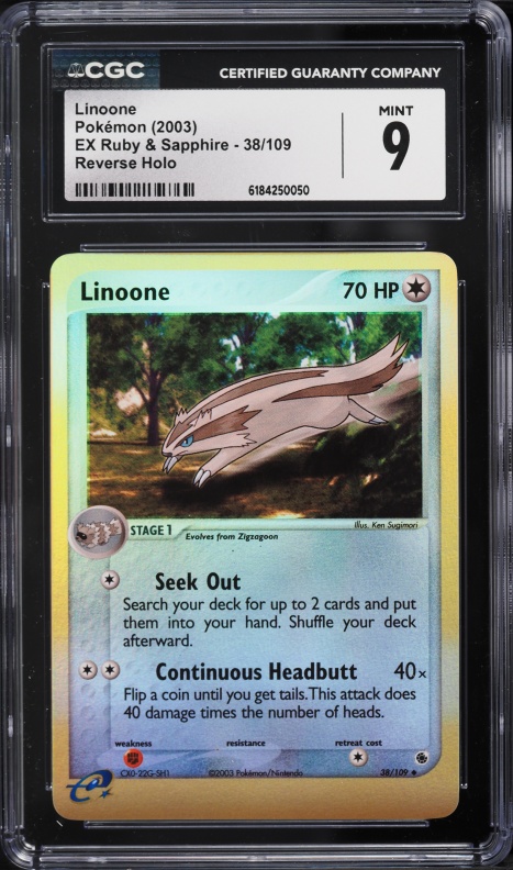 2003 Pokemon EX Ruby & Sapphire Reverse Holo Linoone #38 CGC 9 MINT