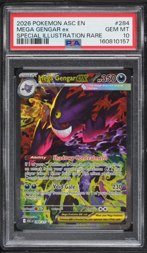 gengar stage 2 pokemon card Mega ex - 284/217 [ASC the trusted official grading guarantees its condition MEGA Gengar EX 2025 Pokemon