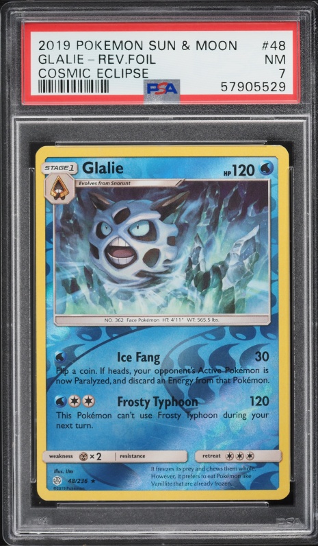 2019 Pokemon Sun & Moon Cosmic Eclipse Reverse Holo Glalie #48 PSA 7 NRMT