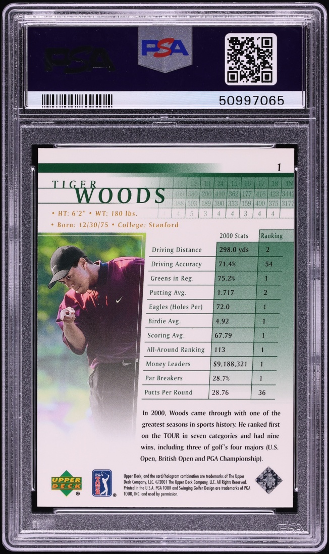 2001 Upper Deck Golf Tiger Woods ROOKIE #1 PSA 10 GEM MINT