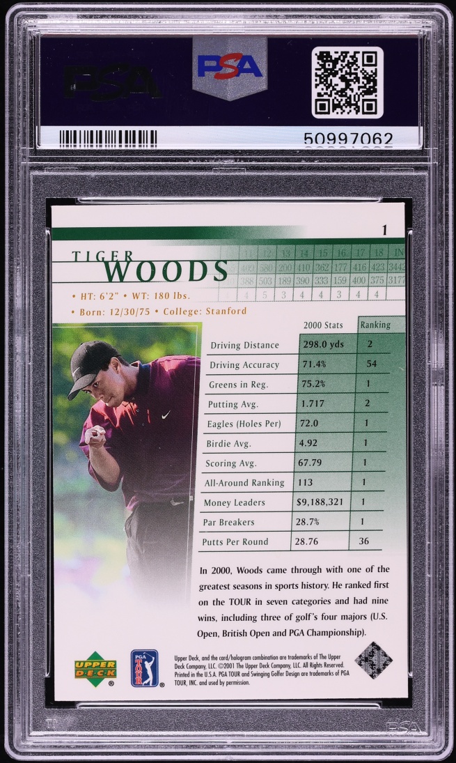 2001 Upper Deck Golf Tiger Woods ROOKIE #1 PSA 10 GEM MINT