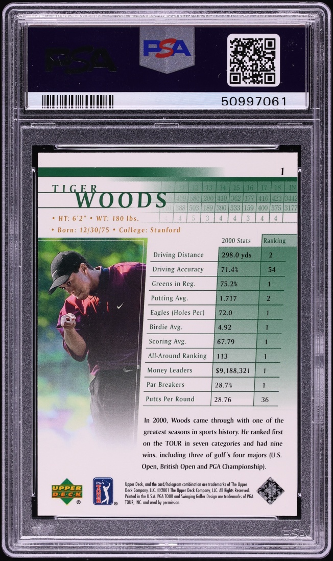 2001 Upper Deck Golf Tiger Woods ROOKIE #1 PSA 10 GEM MINT