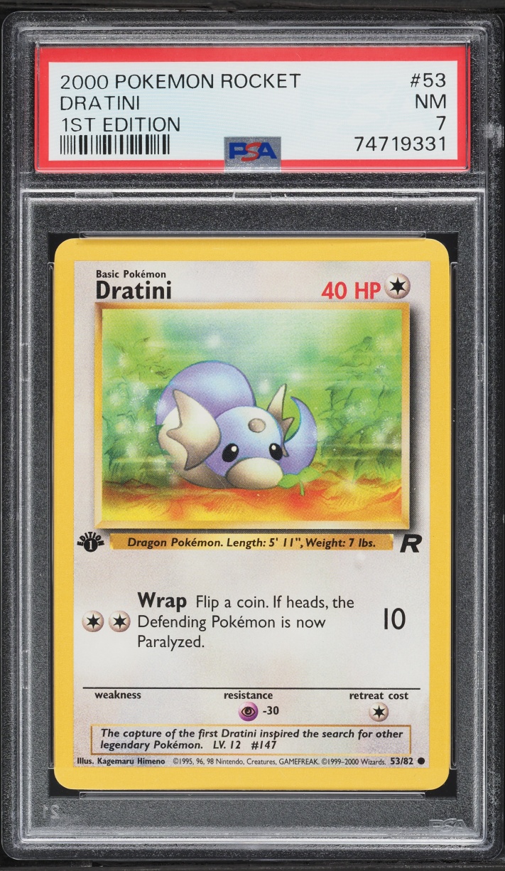 2000 Pokemon Team Rocket 1st Edition Dratini #53 PSA 7 NRMT