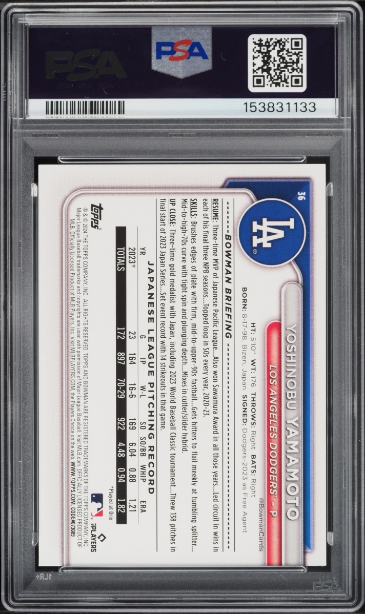 2024 Bowman Yoshinobu Yamamoto ROOKIE #36 PSA 10 GEM MINT