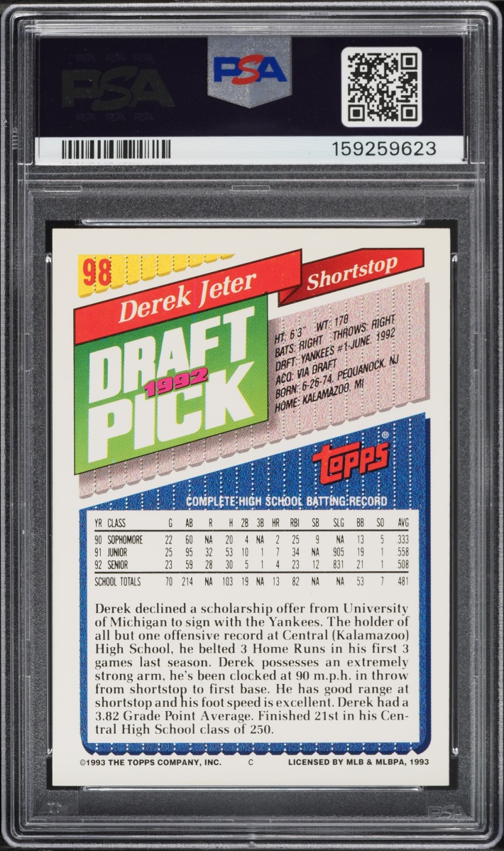 1993 Topps Derek Jeter ROOKIE #98 PSA 8 NM-MT