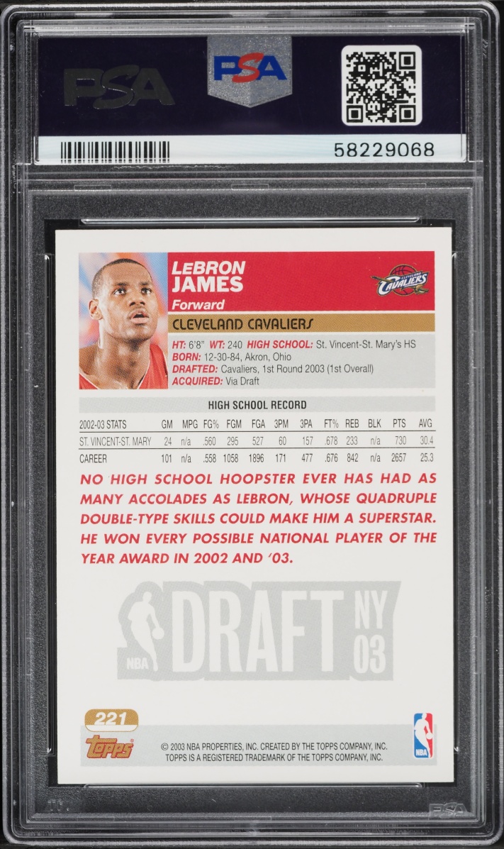 2003 Topps Collection LeBron James ROOKIE #221 PSA 9 MINT