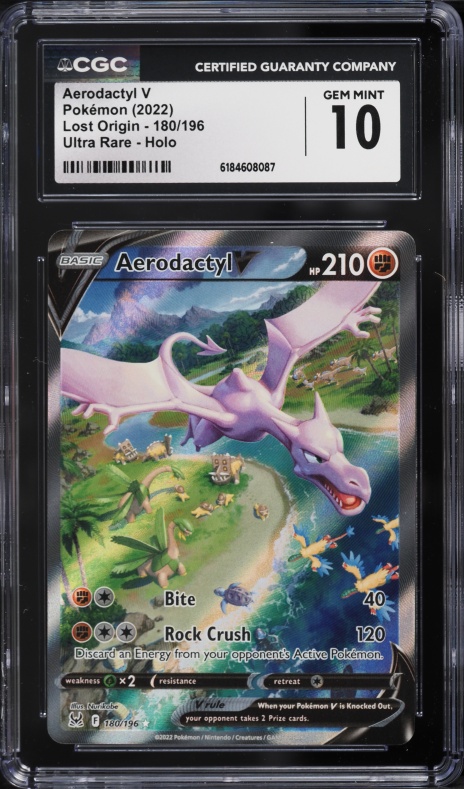 2022 Pokemon Sword & Shield Lost Origin Full Art Aerodactyl V #180 CGC 10 GEM MINT