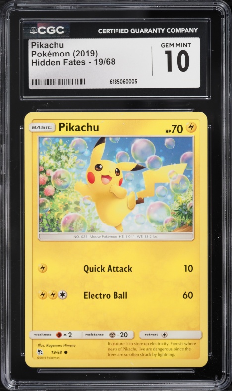 2019 Pokemon Sun & Moon Hidden Fates Pikachu #19 CGC 10 GEM MINT
