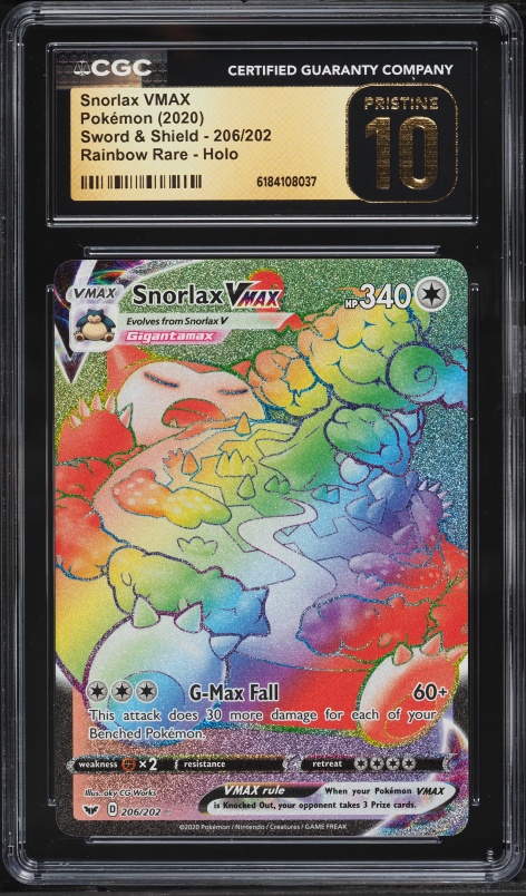 2020 Pokemon Sword & Shield Rainbow Rare Snorlax VMAX #206 CGC 10 PRISTINE