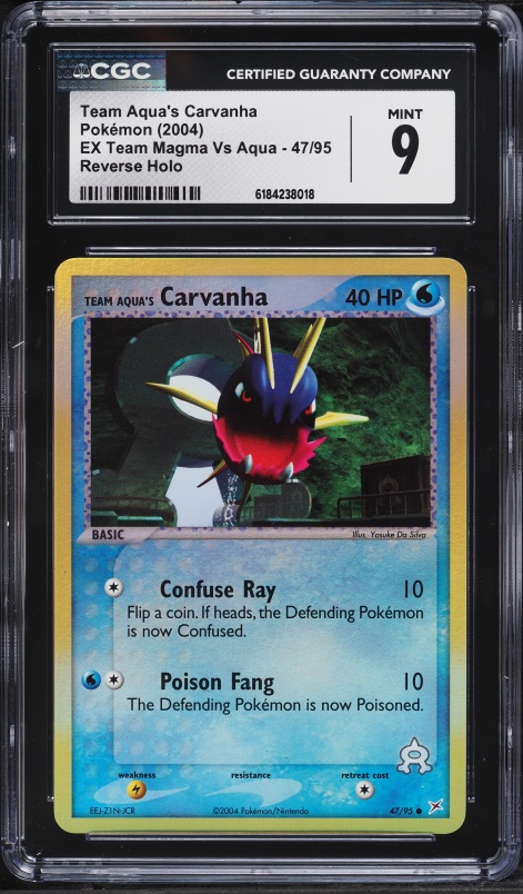 2004 Pokemon EX Team Magma Vs Aqua Reverse Holo Team Aqua's Carvanha #47 CGC 9 MINT