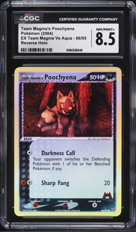 2004 Pokemon EX Team Magma Vs Aqua Reverse Holo Team Magma's Poochyena #66 CGC 8.5 NM-MT+