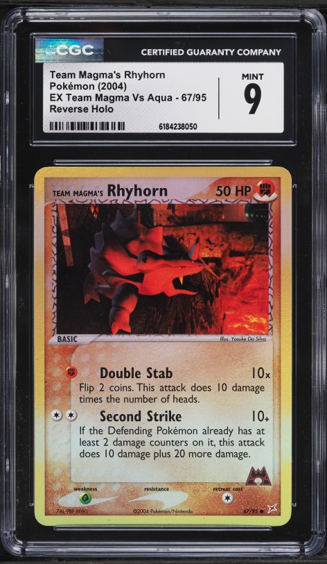 2004 Pokemon EX Team Magma Vs Aqua Reverse Holo Team Magma's Rhyhorn #67 CGC 9 MINT