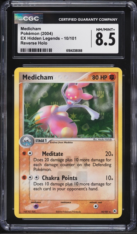 2004 Pokemon EX Hidden Legends Reverse Holo Medicham #10 CGC 8.5 NM-MT+