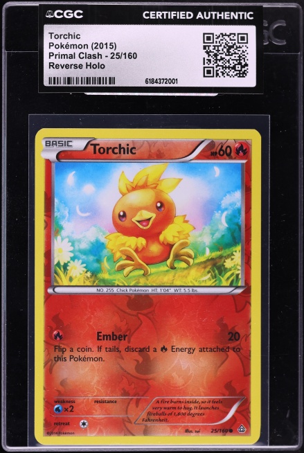 2015 Pokemon XY Primal Clash Reverse Holo Torchic #25 CGC AUTH