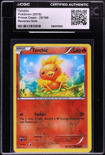 2015 Pokemon XY Primal Clash Reverse Holo Torchic #25 CGC AUTH