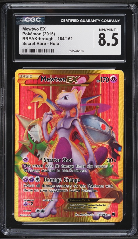 2015 Pokemon XY BREAKthrough SEC Mewtwo EX #164 CGC 8.5 NM-MT+