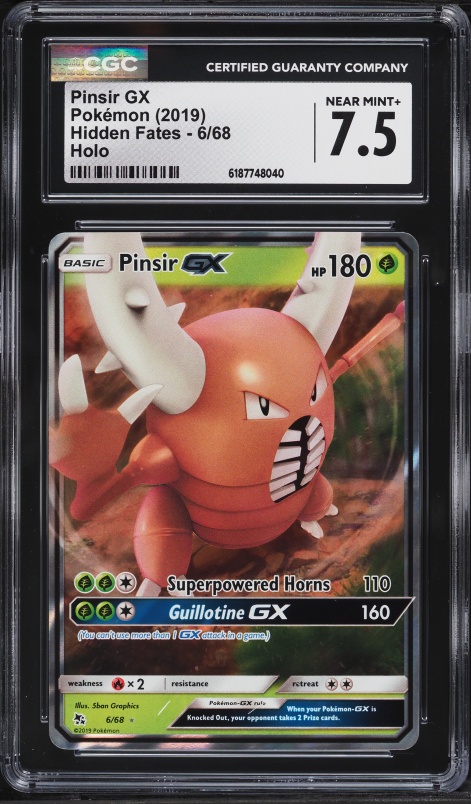 2019 Pokemon Sun & Moon Hidden Fates Holo Pinsir GX #6 CGC 7.5 NRMT+