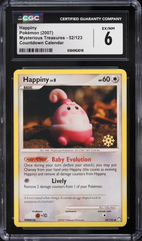 2007 Pokemon Diamond & Pearl Mysterious Treasures Countdown Calendar Happiny #52 CGC 6 EXMT