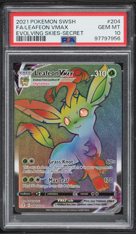 2021 Pokemon Sword & Shield Evolving Skies Rainbow Rare Leafeon VMAX #204 PSA 10 GEM MINT
