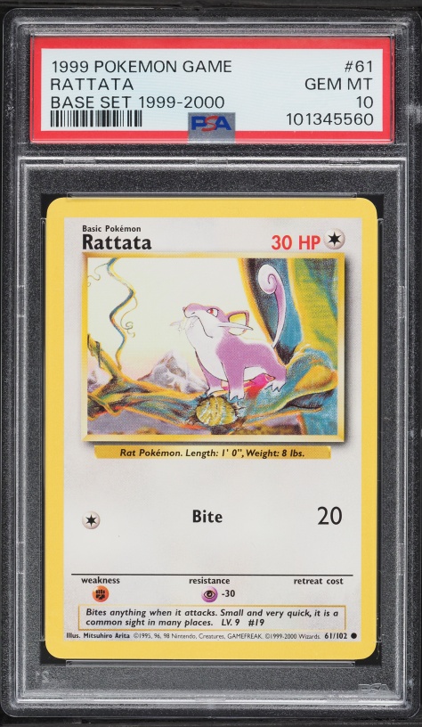 1999 Pokemon Base Set Shadowless Rattata #61 PSA 10 GEM MINT