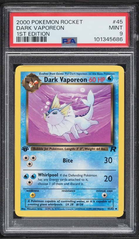 2000 Pokemon Team Rocket 1st Edition Dark Vaporeon #45 PSA 9 MINT