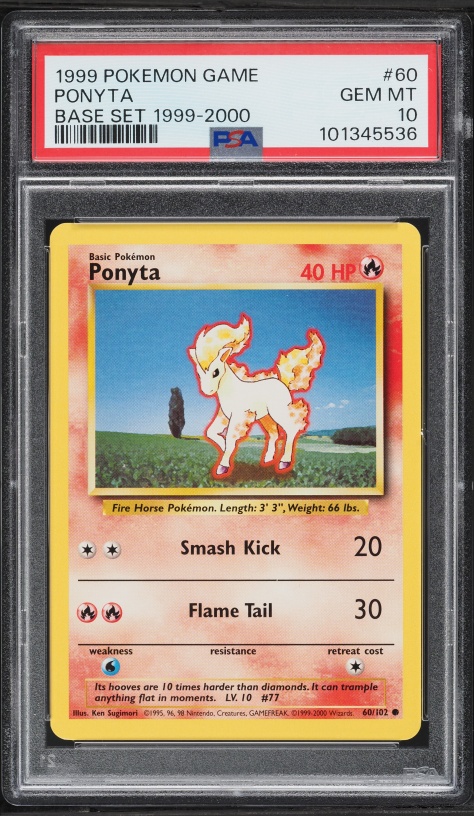 1999 Pokemon Base Set Shadowless Ponyta #60 PSA 10 GEM MINT