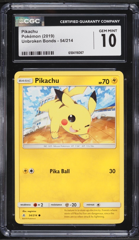 2019 Pokemon Sun & Moon Unbroken Bonds Pikachu #54 CGC 10 GEM MINT