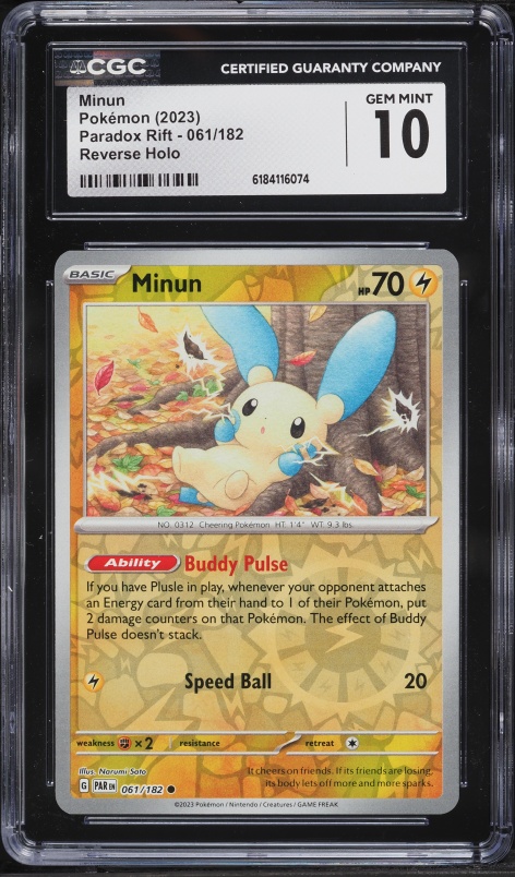 2023 Pokemon Scarlet & Violet Paradox Rift Reverse Holo Minun #61 CGC 10 GEM MINT