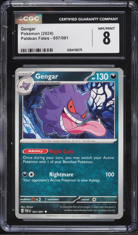 2024 Pokemon Scarlet & Violet Paldean Fates Gengar #57 CGC 8 NM-MT