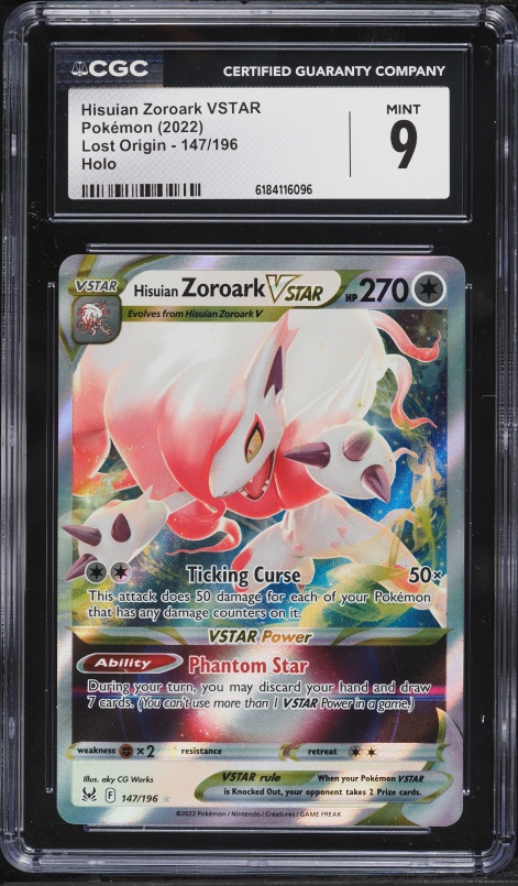 2022 Pokemon Sword & Shield Lost Origin Holo Hisuian Zoroark VSTAR #147 CGC 9 MINT