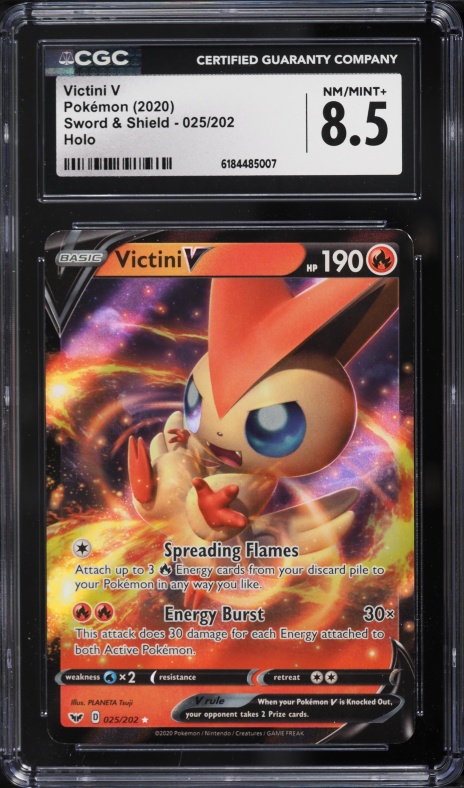 2020 Pokemon Sword & Shield Holo Victini V #025 CGC 8.5 NM-MT+