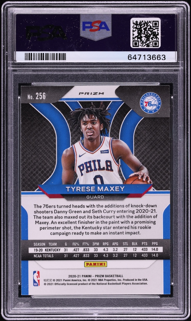 2020 Panini Prizm Silver Tyrese Maxey ROOKIE #256 PSA 10 GEM MINT
