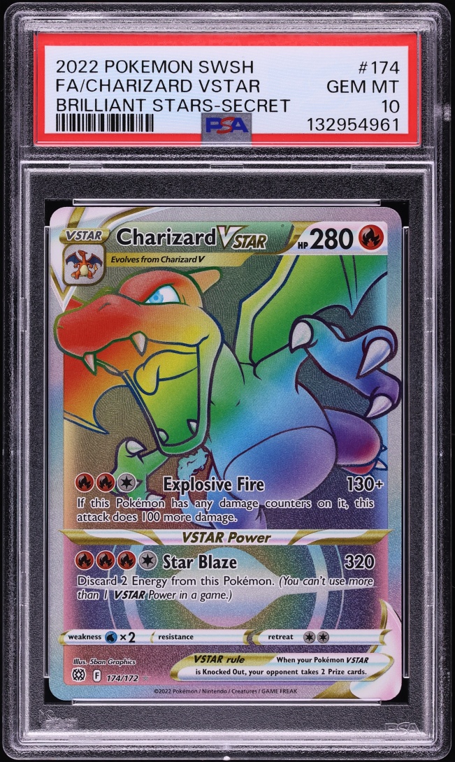 2022 Pokemon Sword & Shield Brilliant Stars Rainbow Rare Charizard VSTAR #174 PSA 10 GEM MINT