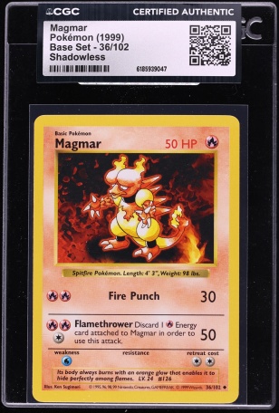 1999 Pokemon Base Set Shadowless Magmar #36 CGC AUTH