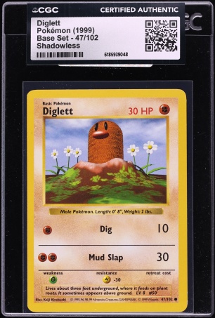 1999 Pokemon Base Set Shadowless Diglett #47 CGC AUTH