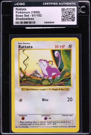 1999 Pokemon Base Set Shadowless Rattata #61 CGC AUTH