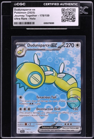 2025 Pokemon Scarlet & Violet Journey Together Full Art Dudunsparce Ex #178 CGC AUTH