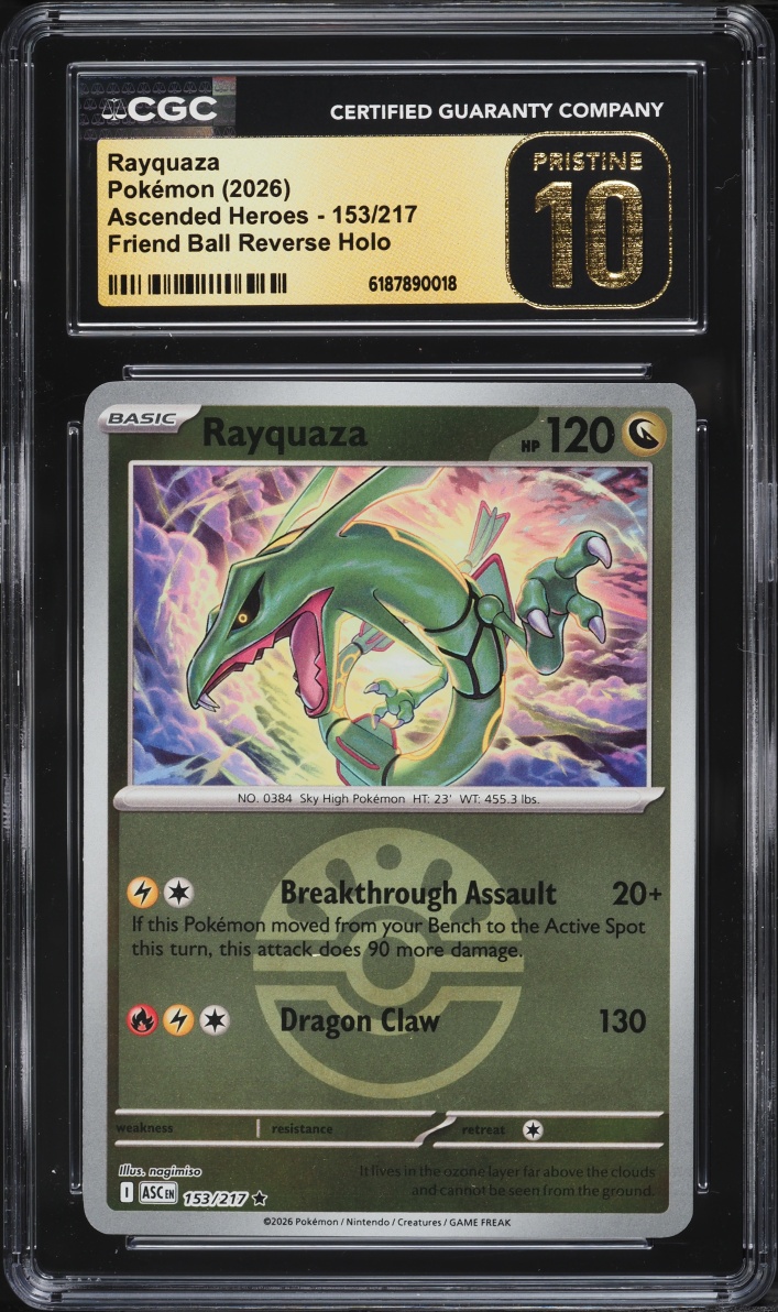 2026 Pokemon Mega Evolution Ascended Heroes Friend Ball Reverse Holo Rayquaza CGC 10 PRISTINE