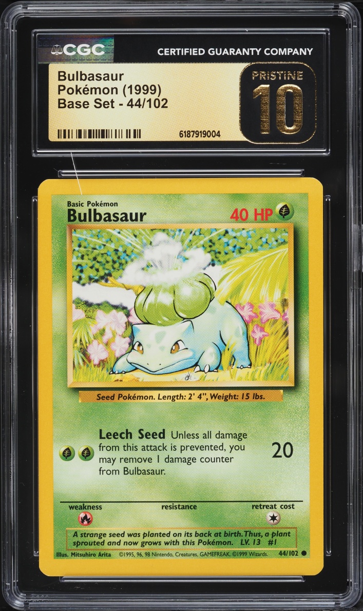 1999 Pokemon Base Set Bulbasaur #44 CGC 10 PRISTINE
