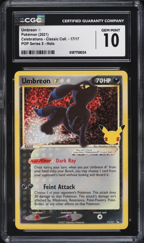 2021 Pokemon SWSH Celebrations POP Series 5 Holo Umbreon Gold Star #17 CGC 10 GEM MINT